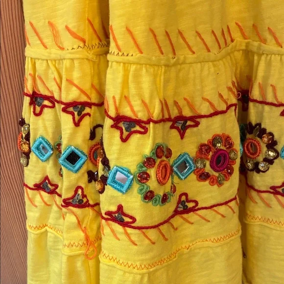Double D Ranch Vibrant Yellow A-Line Skirt with Floral Embroidery that - Picture 2 of 8
